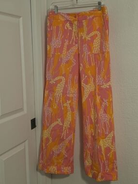 Lilly Pulitzer Pink, Orange & Yellow Giraffe-Print Wide Leg Pants